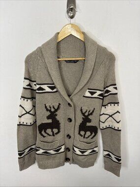 Bluenotes Woman M Elk Deer Western Cowichan Cardigan Knit Sweater Aztec